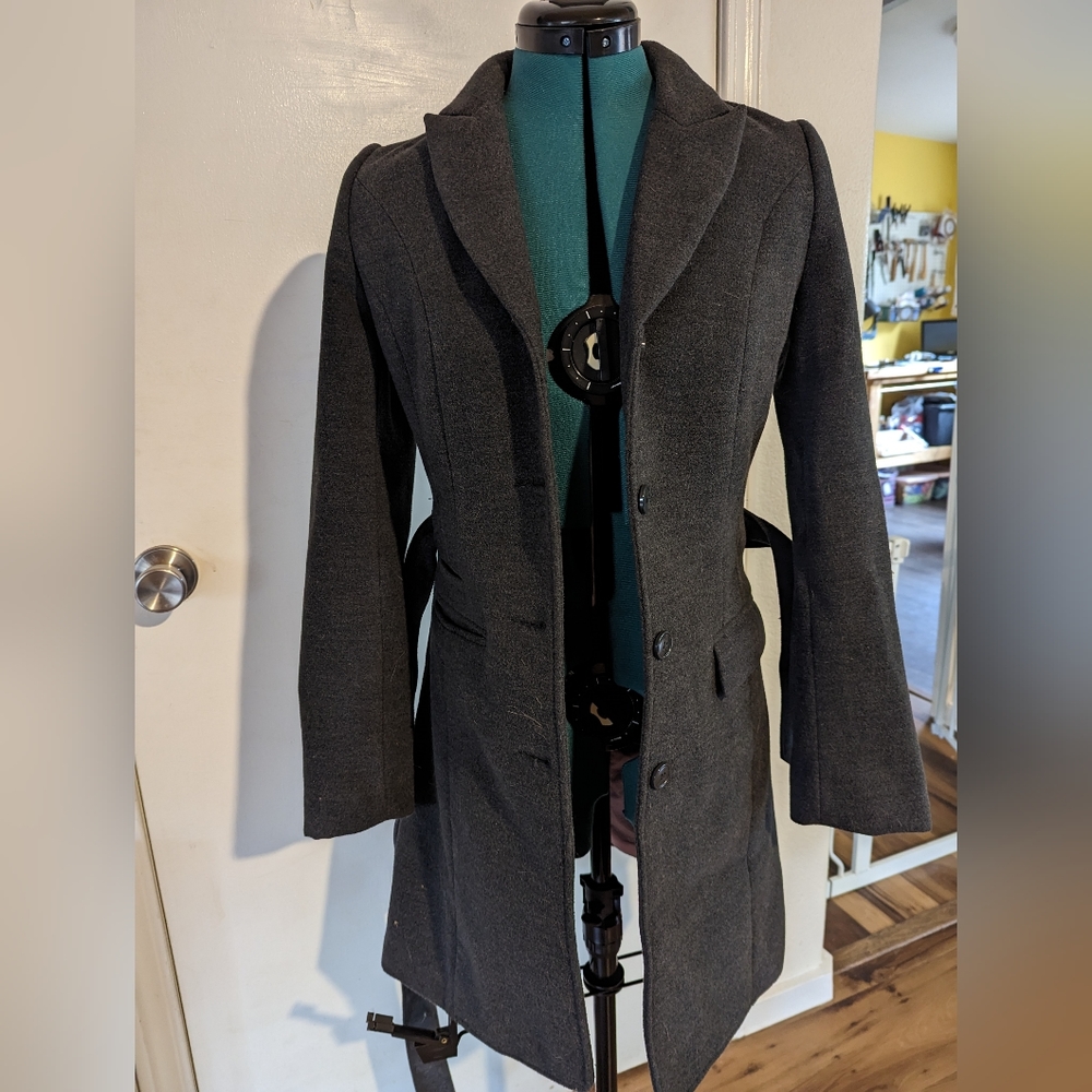 H&M Grey Belted Pea Coat with Pink Lining